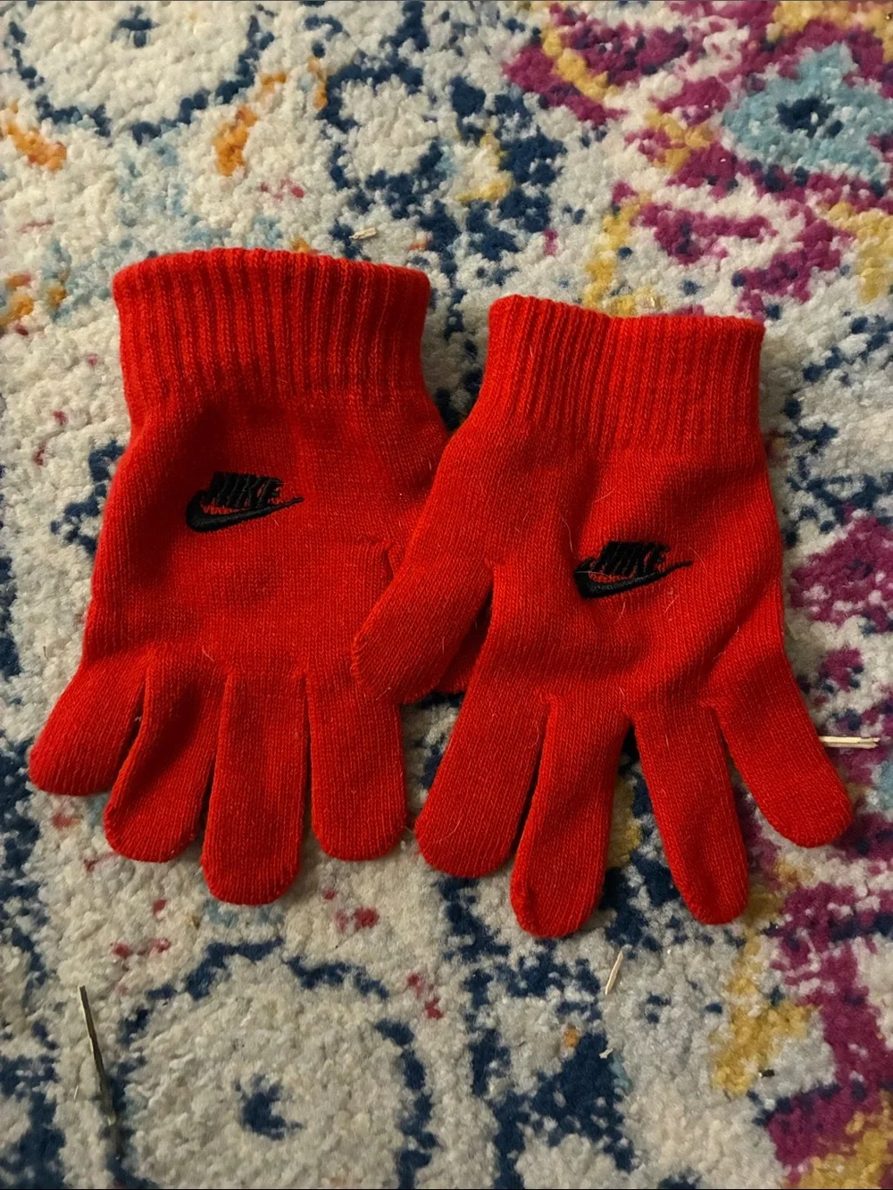Nike Kids Red Knit Logo Gloves